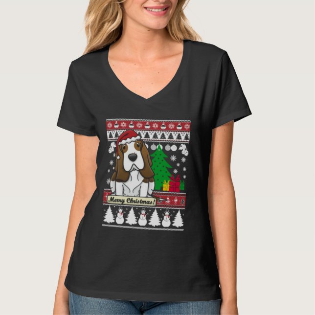 Basset Hound Merry Christmas Tree Dog Xmas Snow Sa T-Shirt (Vorderseite)