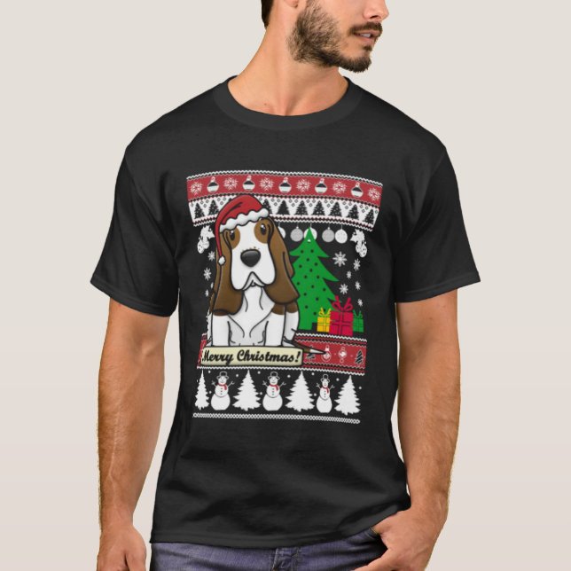 Basset Hound Merry Christmas Tree Dog Xmas Snow Sa T-Shirt (Vorderseite)