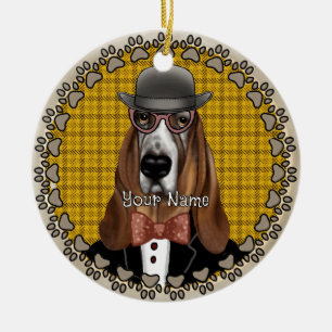Basset Hound mit Brille Keramik Ornament
