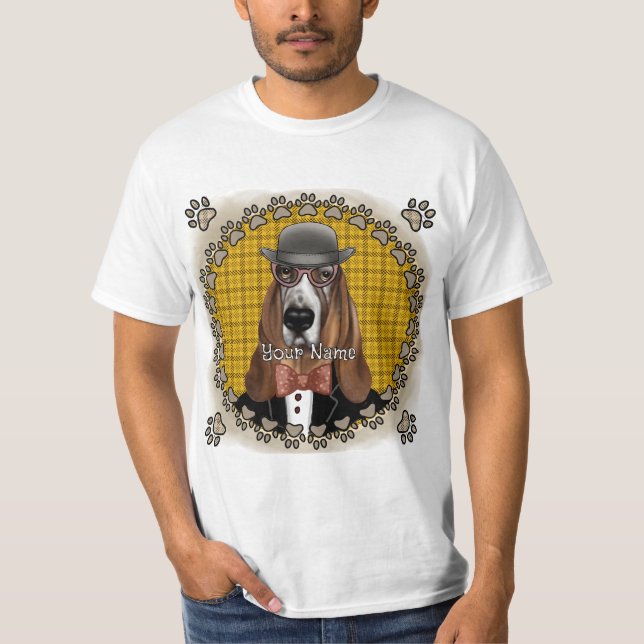 Basset Hound mit Brille T-Shirt (Vorderseite)