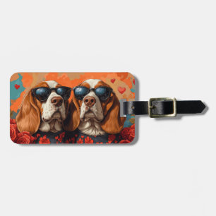 Basset Hound mit Herz Rosen Valentinstag  Gepäckanhänger