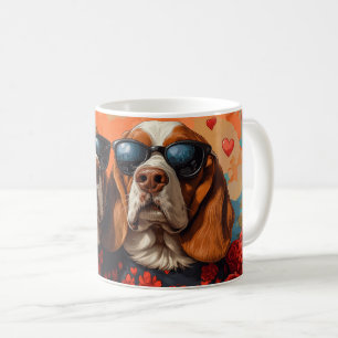 Basset Hound mit Herz Rosen Valentinstag Kaffeetasse