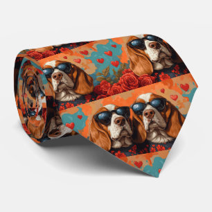 Basset Hound mit Herz Rosen Valentinstag  Krawatte