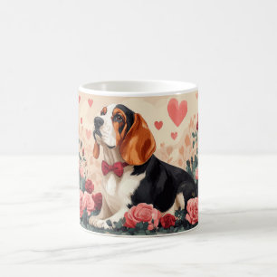 Basset Hound mit Rose - Valentinstag Kaffeetasse