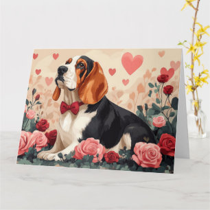 Basset Hound mit Rose - Valentinstag Karte