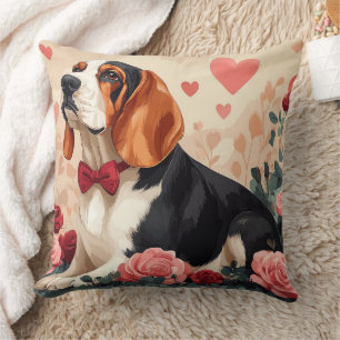 Basset Hound mit Rose - Valentinstag Kissen