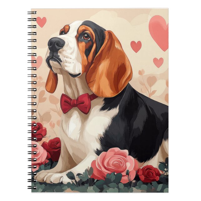 Basset Hound mit Rose - Valentinstag Notizblock (Vorderseite)