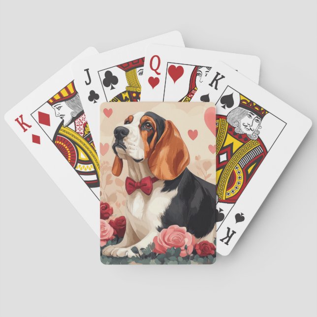 Basset Hound mit Rose - Valentinstag Spielkarten (Rückseite)