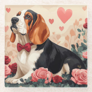 Basset Hound mit Rosen - Valentinstag Glasuntersetzer