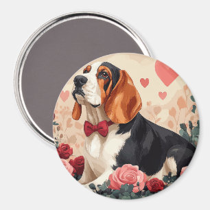 Basset Hound mit Rosen - Valentinstag Magnet