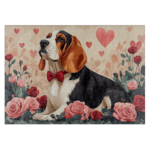 Basset Hound mit Rosen - Valentinstag  Schneidebrett