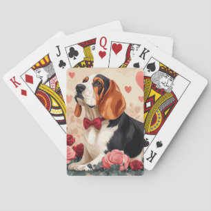 Basset Hound mit Rosen - Valentinstag Spielkarten
