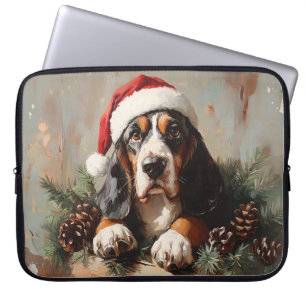 Basset Hound mit Santa-Mütze Ölmalerei Laptopschutzhülle