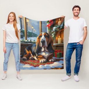 Basset Hound mit Weihnachtslichtern Urlaub  Fleecedecke