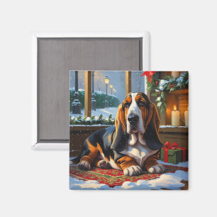 Basset Hound mit Weihnachtslichtern Urlaub  Magnet