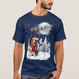 Basset Hound On Snow Weihnachtsmond leuchten Santa T-Shirt