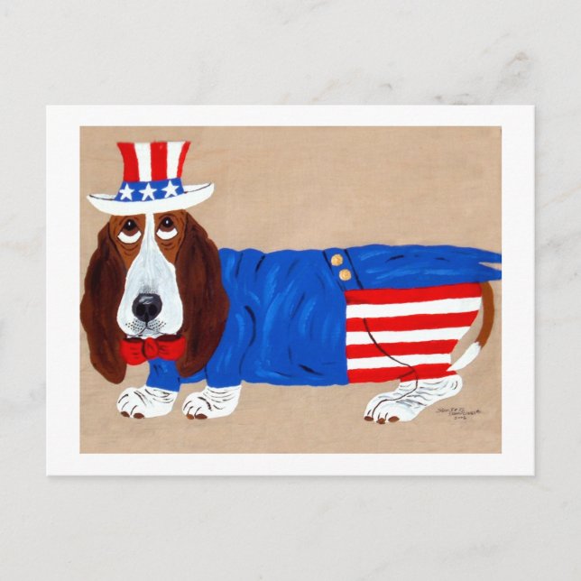 Basset Hound Onkel Sam Feiertagspostkarte (Vorderseite)