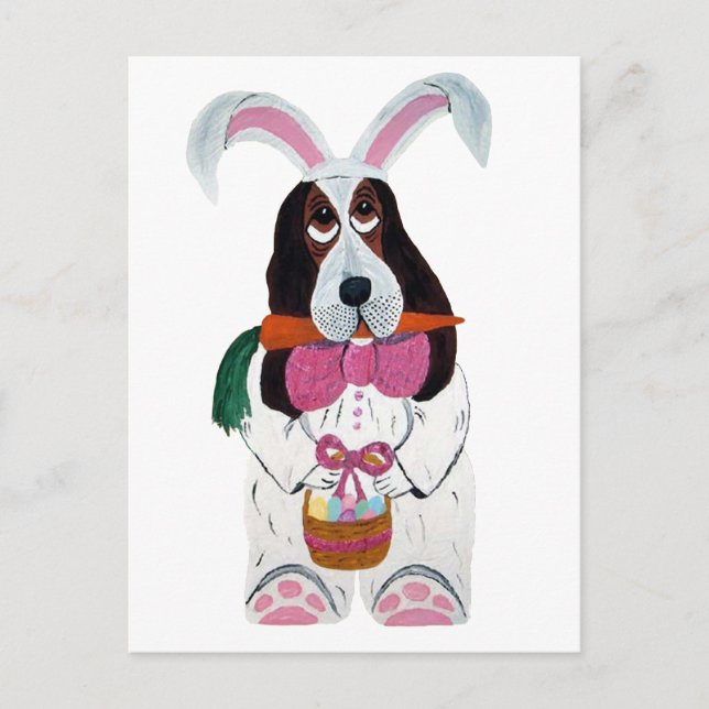 Basset Hound Osterhase Feiertagspostkarte (Vorderseite)