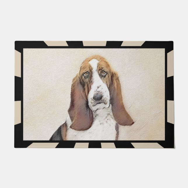 Basset Hound Painting - Niedliche Original Hunde K Fußmatte (Vorderseite)