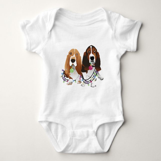 Basset Hound Peace Liebe Freude Weihnachtsdesign Baby Strampler (Vorderseite)