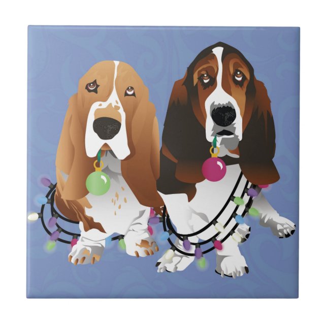 Basset Hound Peace Liebe Freude Weihnachtsdesign Fliese (Vorderseite)