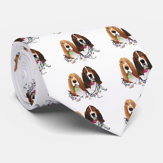 Basset Hound Peace Liebe Freude Weihnachtsdesign Krawatte (Gerollt)