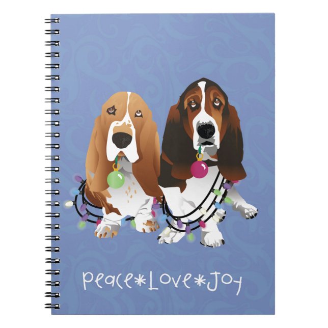 Basset Hound Peace Liebe Freude Weihnachtsdesign Notizblock (Vorderseite)
