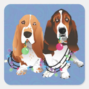 Basset Hound Peace Liebe Freude Weihnachtsdesign Quadratischer Aufkleber