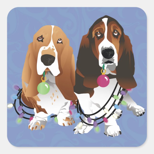 Basset Hound Peace Liebe Freude Weihnachtsdesign Quadratischer Aufkleber (Vorderseite)