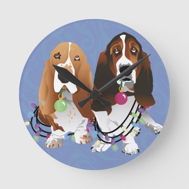 Basset Hound Peace Liebe Freude Weihnachtsdesign Runde Wanduhr (Vorderseite)