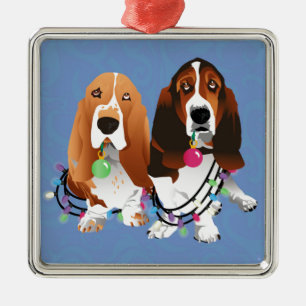 Basset Hound Peace Liebe Freude Weihnachtsdesign Silbernes Ornament