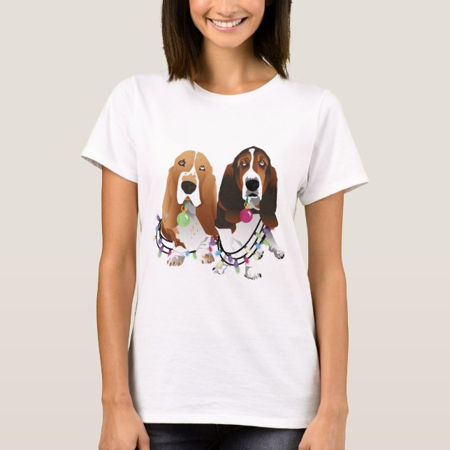 Basset Hound Peace Liebe Freude Weihnachtsdesign T-Shirt (Vorderseite)