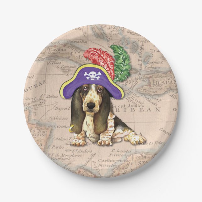 Basset Hound Pirate Pappteller (Vorderseite)