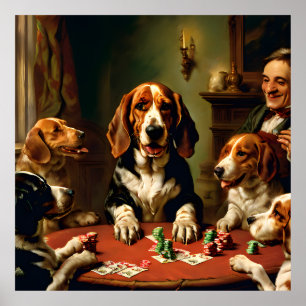 Basset Hound Playing Poker Vintag Portrait Poster