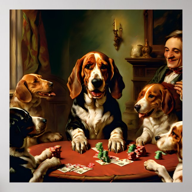 Basset Hound Playing Poker Vintag Portrait Poster (Vorne)
