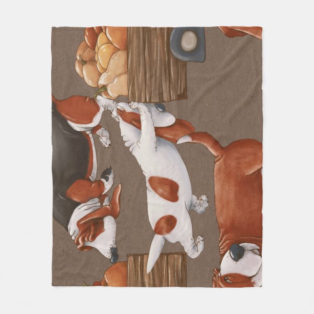 Basset Hound Pumpkin Harvest Pattern Fleecedecke (Vorderseite)