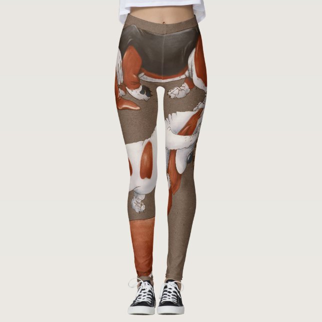 Basset Hound Pumpkin Harvest Pattern Leggings (Vorderseite)