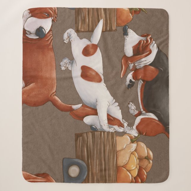 Basset Hound Pumpkin Harvest Pattern Sherpadecke (Vorderseite)