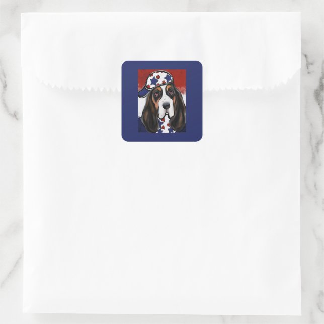 Basset Hound Quadratischer Aufkleber (Tasche)