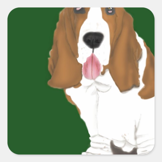 Basset Hound Quadratischer Aufkleber (Vorderseite)