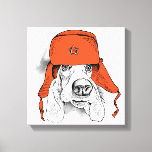 Basset Hound   Red Ushanka Hat Leinwanddruck