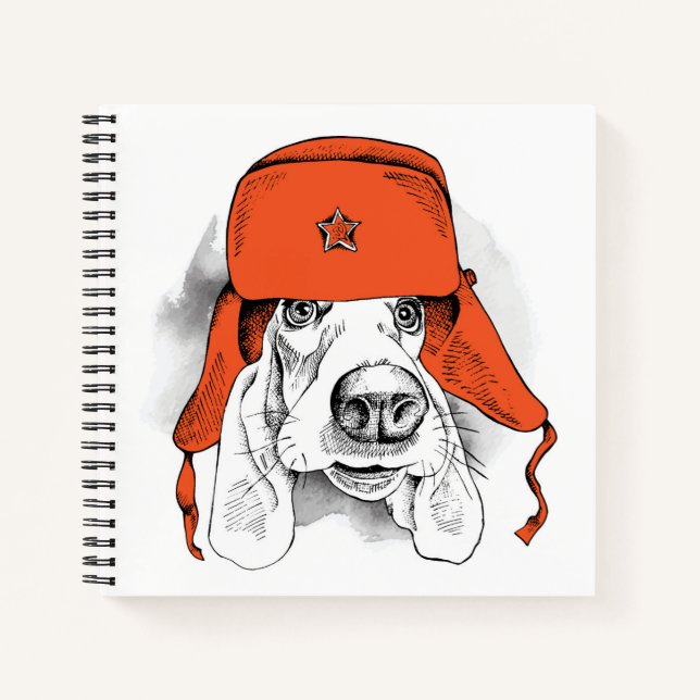 Basset Hound | Red Ushanka Hat Notizbuch (Vorderseite)