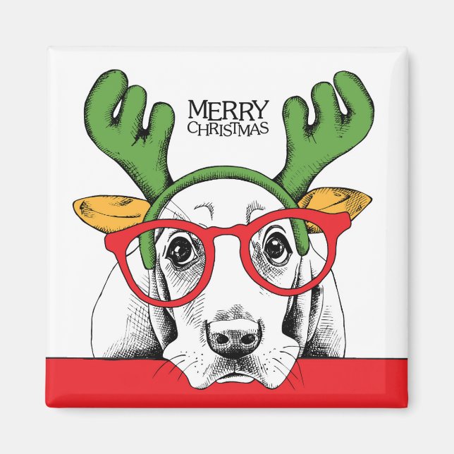 Basset Hound Reindeer Magnet (Vorne)