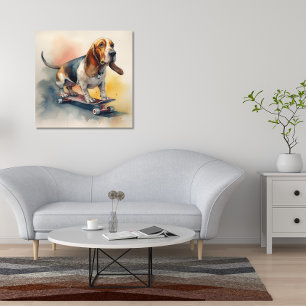 Basset Hound Reiten Skateboard Poster