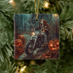 Basset Hound Riding Motorrad Halloween Beängstigen Keramikornament