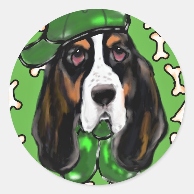 Basset Hound Runder Aufkleber (Vorderseite)