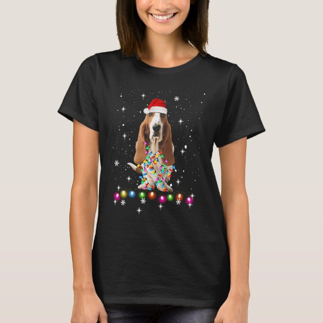 Basset hound  Santa Hat Xmas Lights Christmas T-Shirt (Vorderseite)
