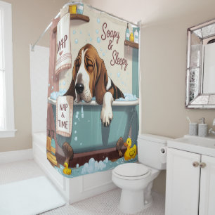 Basset Hound Schlampig Schlafend Süß Lustig Duschvorhang