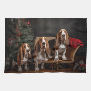Basset Hound Schnee-Schlitten-Weihnachtsdekoration Geschirrtuch