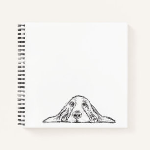 Basset Hound schwarz weiß einfache Welpenaugen Notizbuch